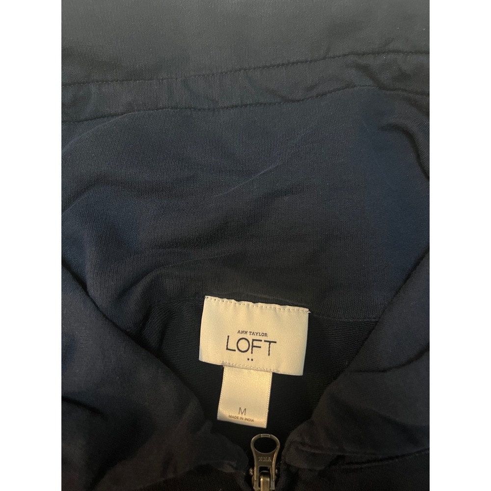 Ann Taylor Loft Womens Navy Blue 3/4 Sleeve Full Zip Hooded Jacket Size M - Picture 2 of 6